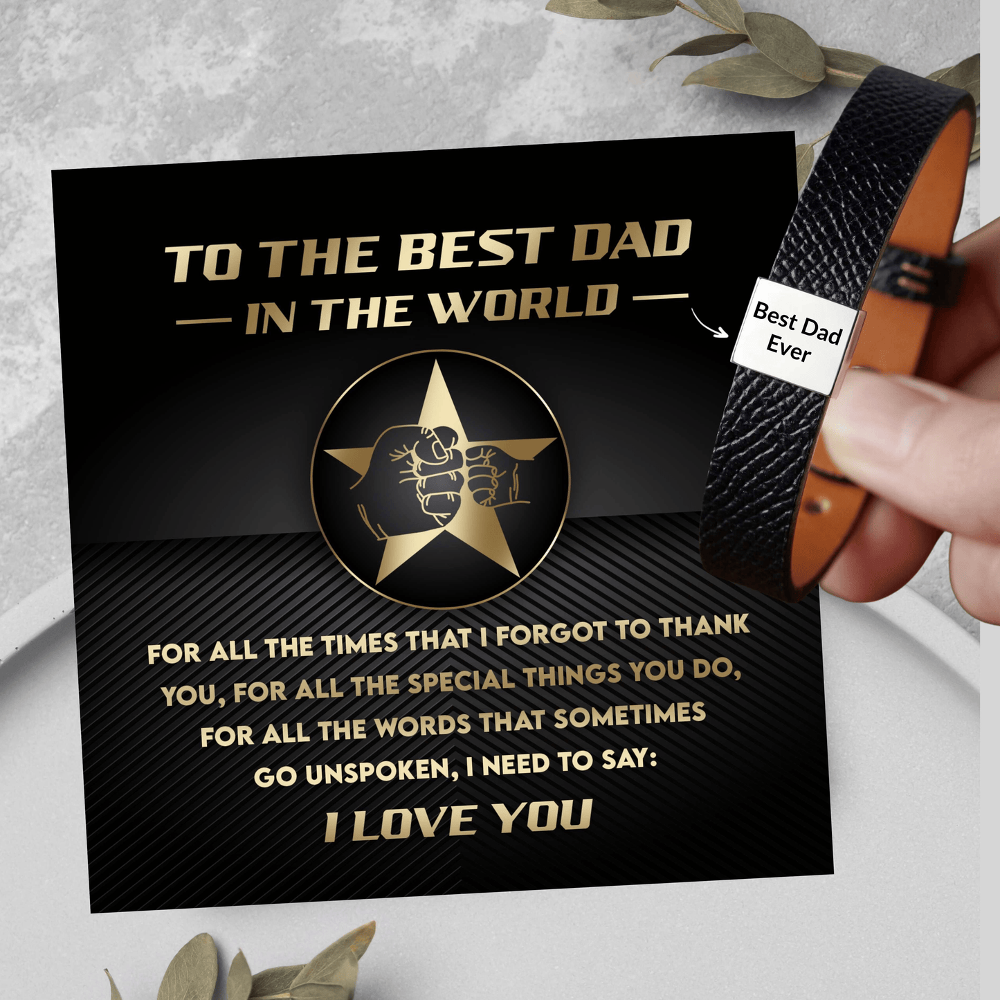 Best Dad Ever Genuine Leather Bracelet