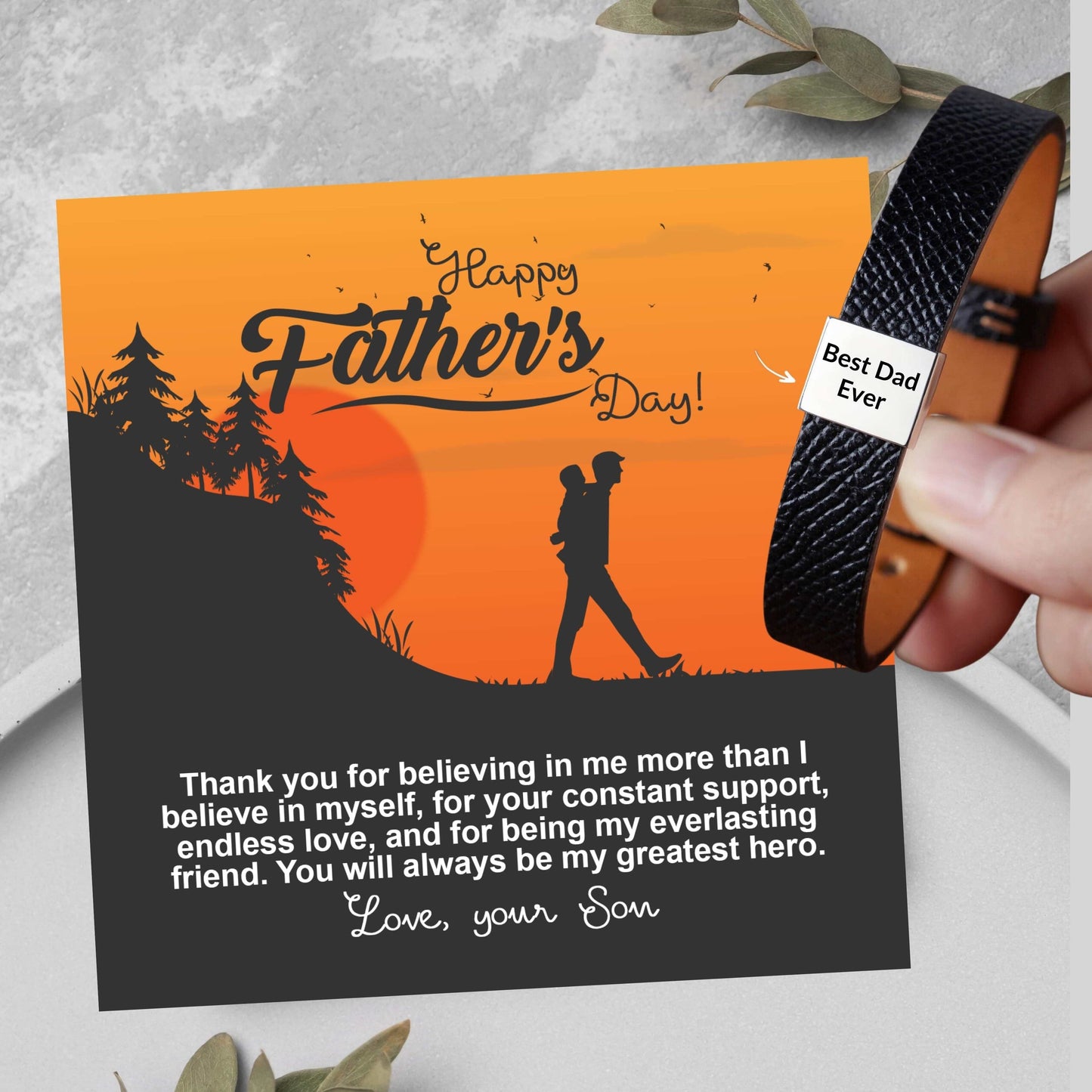 Best Dad Ever Genuine Leather Bracelet